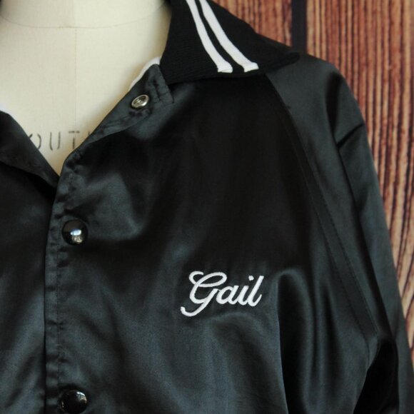 Vintage 1970s 1980s Men's Jacket, Black Satin Rennoe Vineland NJ Fishing Team - Picture 5 of 10